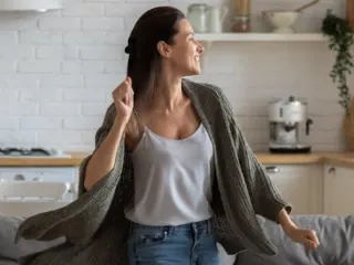 Mom happy keeping her house clean with kids
