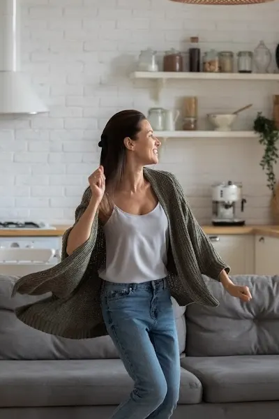 Mom happy keeping her house clean with kids