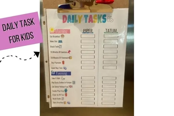 Kids daily task list to learn responsibilities 