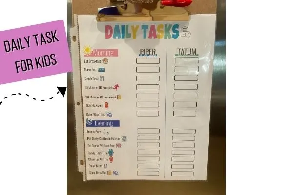 Kids daily task list to learn responsibilities