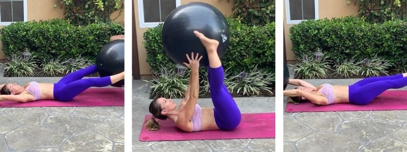 fit mom after pregnancy doing core exercises with stability ball 