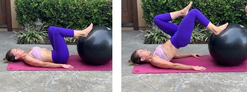 fit mom postpartum doing stability ball exercise for glutes and core