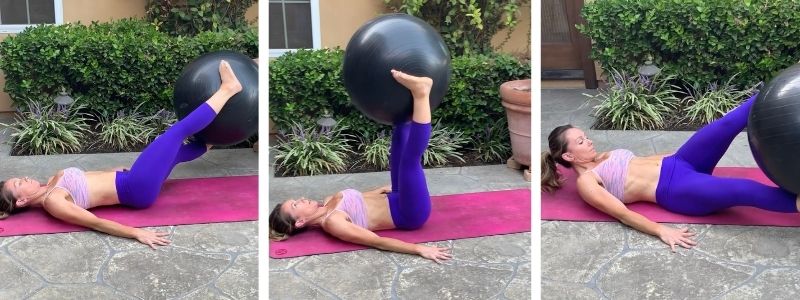 Fit mom doing stability core windshield wiper exercise 