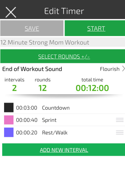 an image showing how to set an interval time to do a 12 minute treadmill hiit workout for fat loss