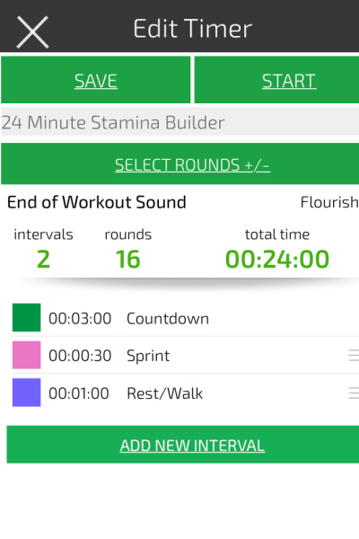 an image showing how to set an interval time to do a 24 minute treadmill hiit workout for fat loss