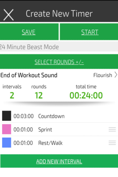 an image showing how to set an interval time to do a 24 minute treadmill hiit workout for fat loss