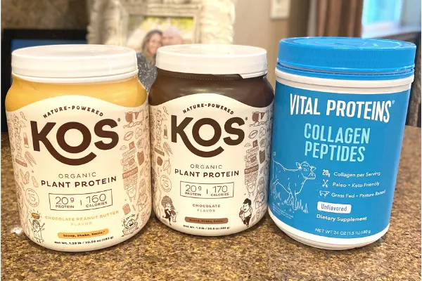 three different protein powders that are safe during pregnancy. a picture of Plant based protein and collagen protein 