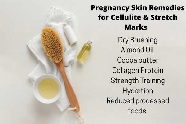 an image of a dry brush and oil to show pregnancy skin remedies for cellulite and stretch marks