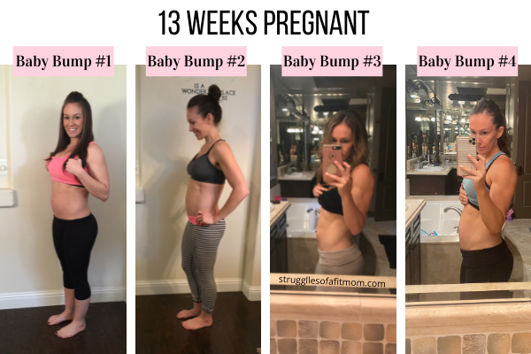 mom showing her pregnant 13 week baby bump
through four pregnancies