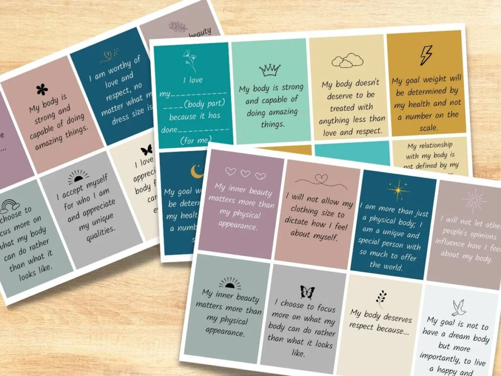 printable body love affirmation cards.