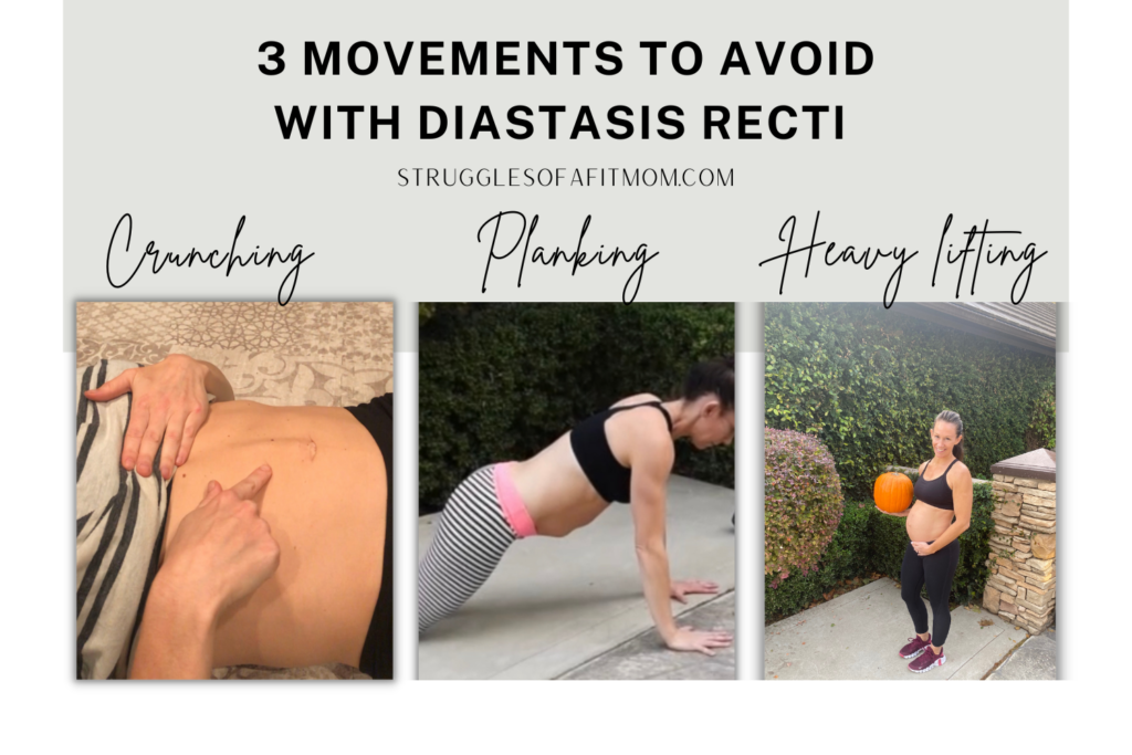 infographic of pregnant mom showing what exercises to avoid with diastasis recti